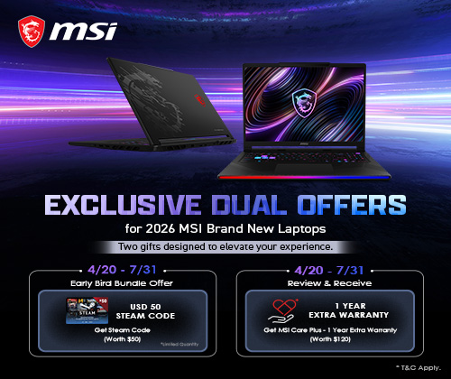 2026 MSI 200HX Plus Series Gaming Laptops Early Bird - $50 STEAM CODE_US